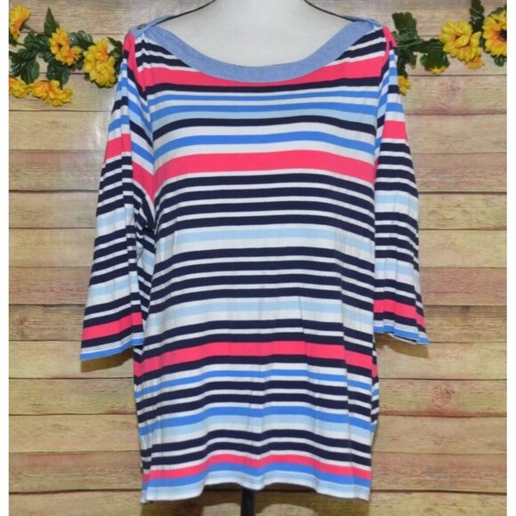 Tommy Hilfiger Woman's Colorful Striped Knit Blouse Top Plus Size 2X Casual - Picture 1 of 10
